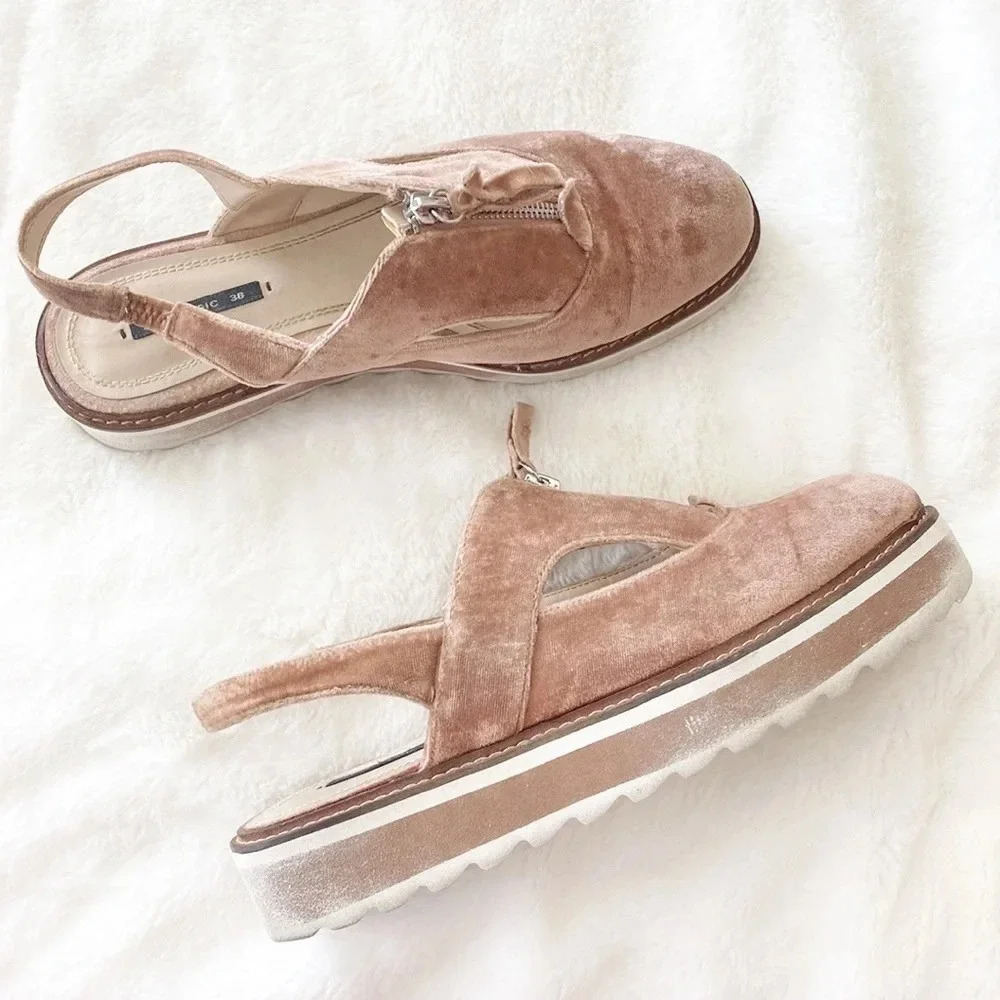 Zara Velvet Slingback Brogues Platform Shoes